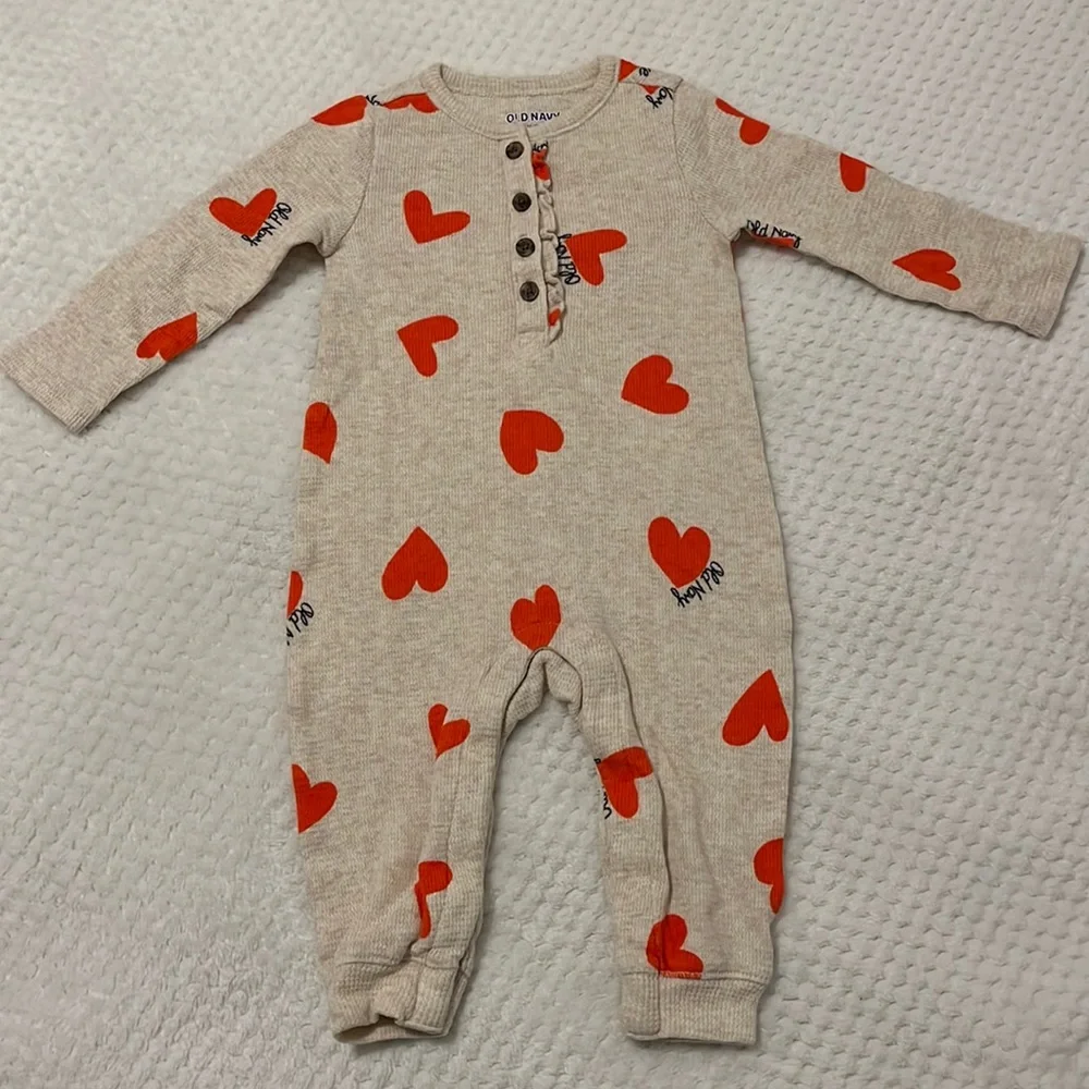 Old Navy Thermal One-Piece with Heart Prints ~ 12-18M